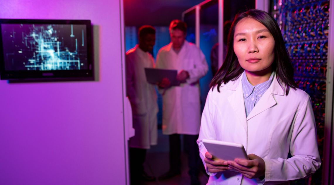 Female scientist in a white lab coat